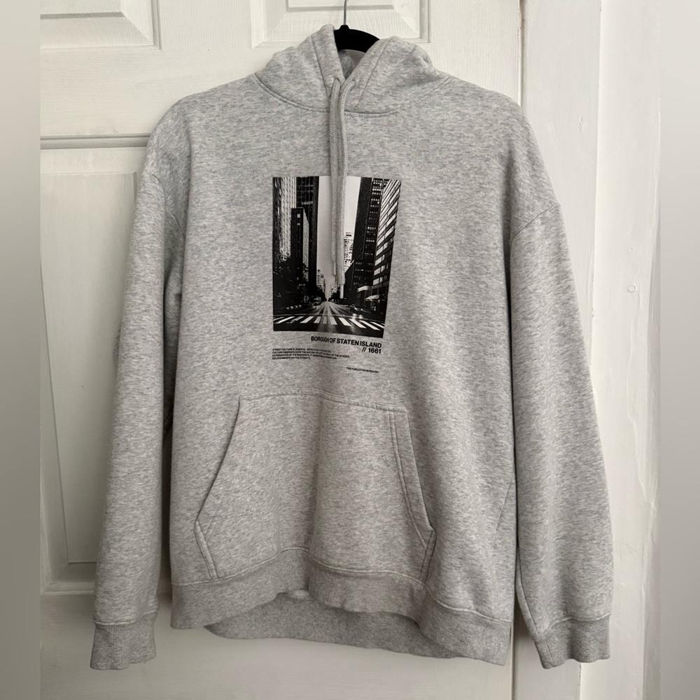 H&M Light Gray Relaxed-Fit Hoodie with Drawstring